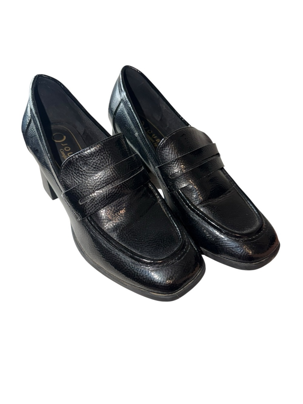 Journee Collection Black Leather Women's Penny Loafers with Low Block Heel